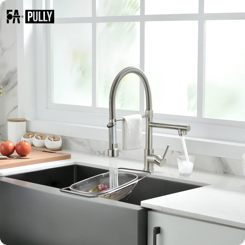 Fapully Pull Down Kitchen Faucet with Lock Sprayer,Single Handle Spring Stainless Steel Kitchen Sink Faucet Brushed Nickel - Image 3